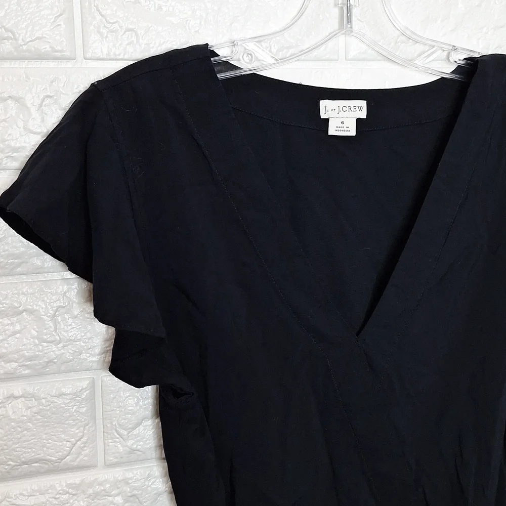 J. CREW Black Flutter Sleeve Peplum Top with Belt